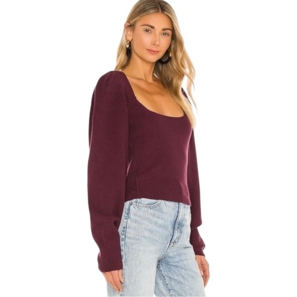 Free People Saffron Top in Pomegranate Wine Small NWT NEW Puff Sleeve Open Back - Picture 5 of 14